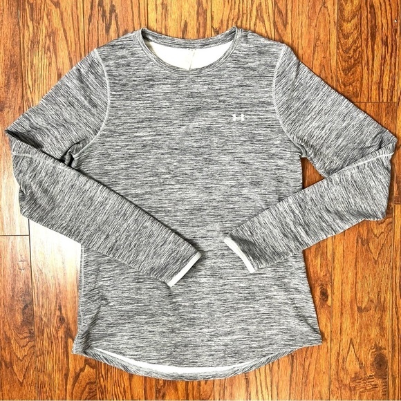 Under Armour Grey Gray Marled Long Sleeve Cold Gear Athletic Sporty Top Large - Picture 13 of 14